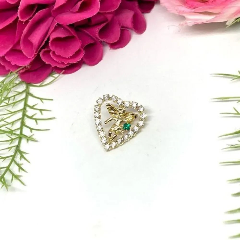 VINTAGE⚜️Dainty Cherub Crystal Heart Tack Pin